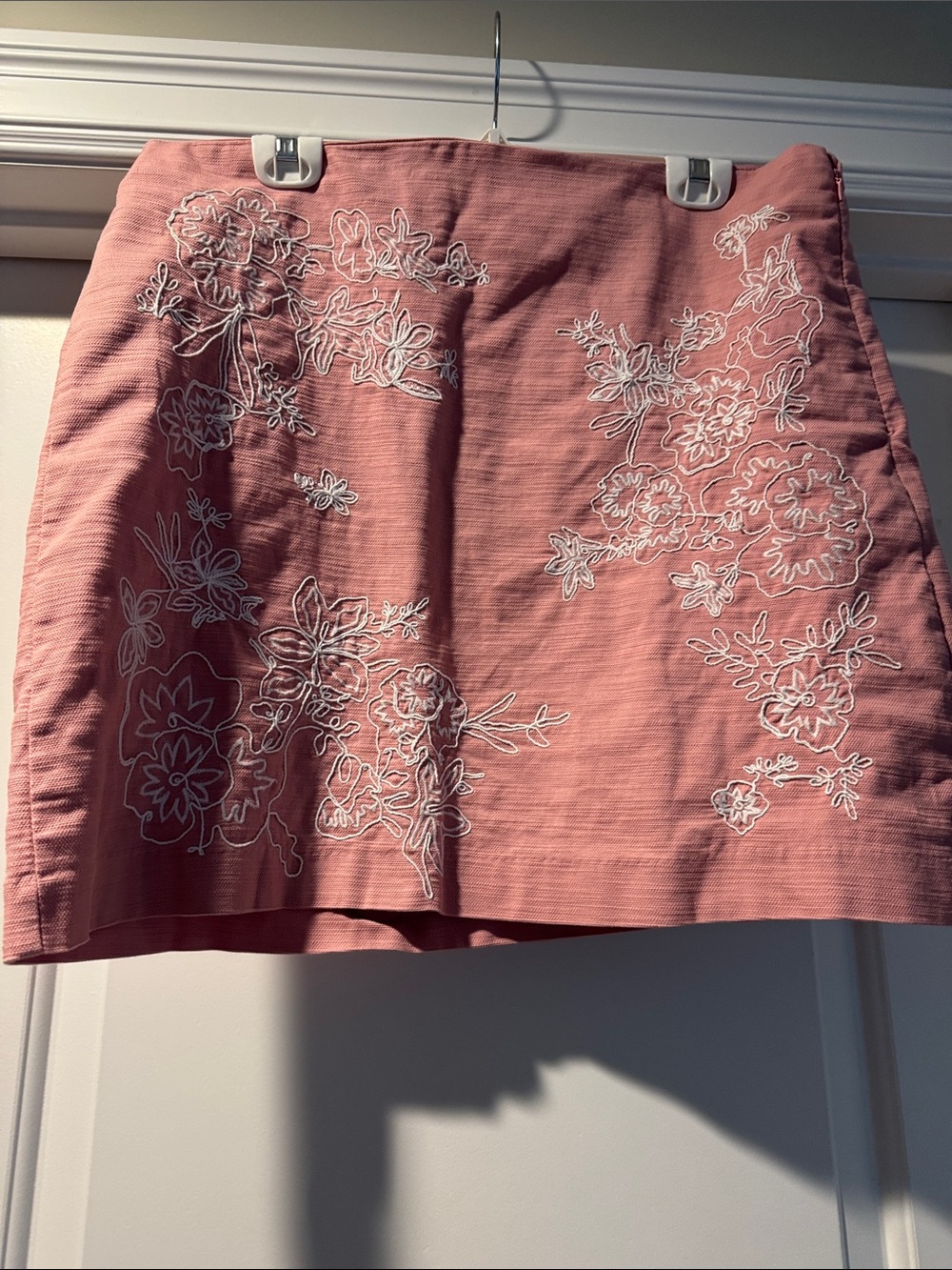 LOFT Pink Floral Embroidered Mini Skirt